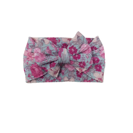 Muted Floral Braid Knit Fabric Bow Headwrap 4"
