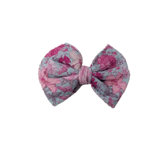 Muted Floral Braid Knit Fabric Bow 4"