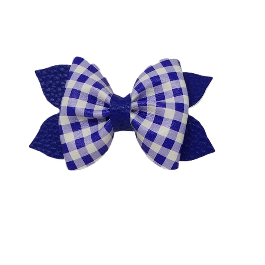 Blue Gingham Pixie Pinch Bow 3"
