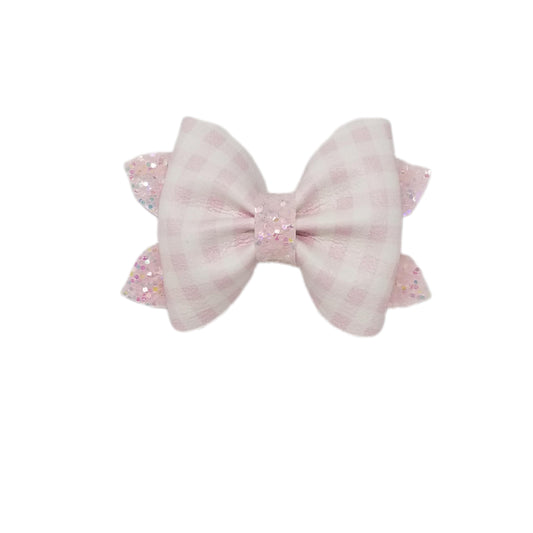 Pink Gingham Pixie Pinch Bow 3"