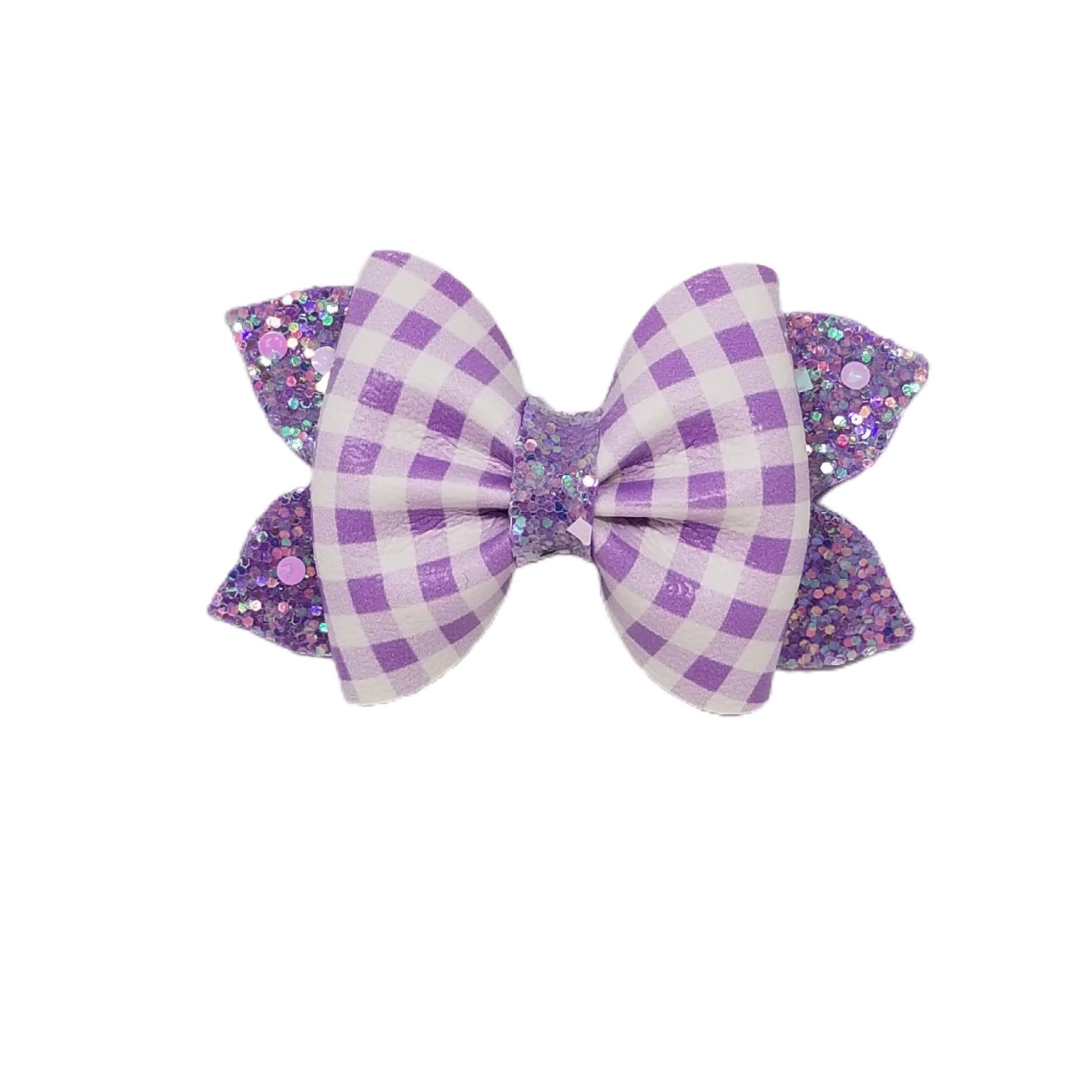 Purple Gingham Pixie Pinch Bow 3"