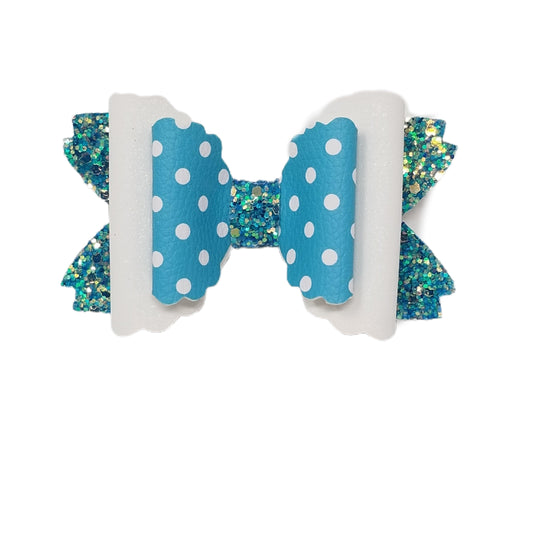 4 inch Turquoise with White Polka-dots Double Scalloped Daisy Bow