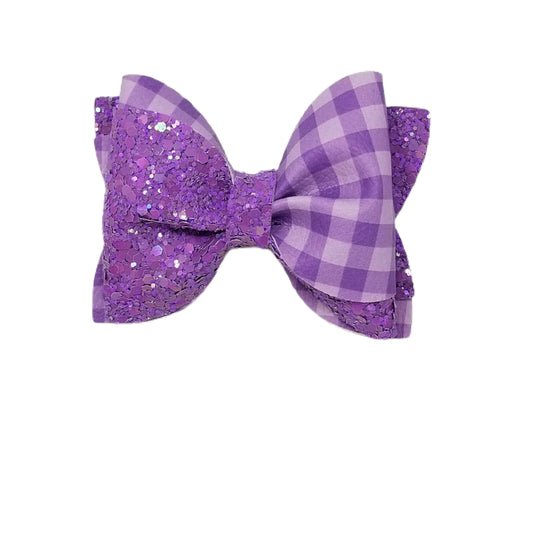Purple Gingham Totally Twisted Bow 3.5"