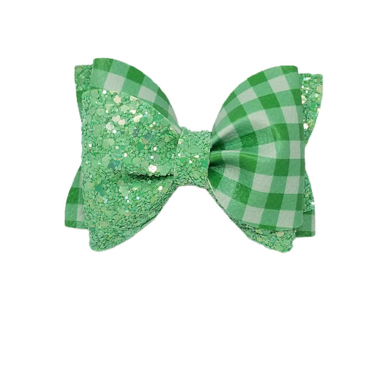 Green Gingham Totally Twisted Bow 3.5"