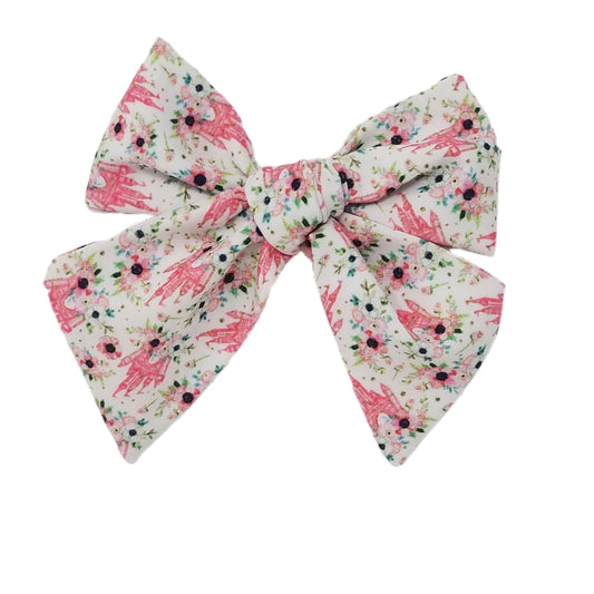 Pink Princess Castle Dainty Fabric Bow 4"