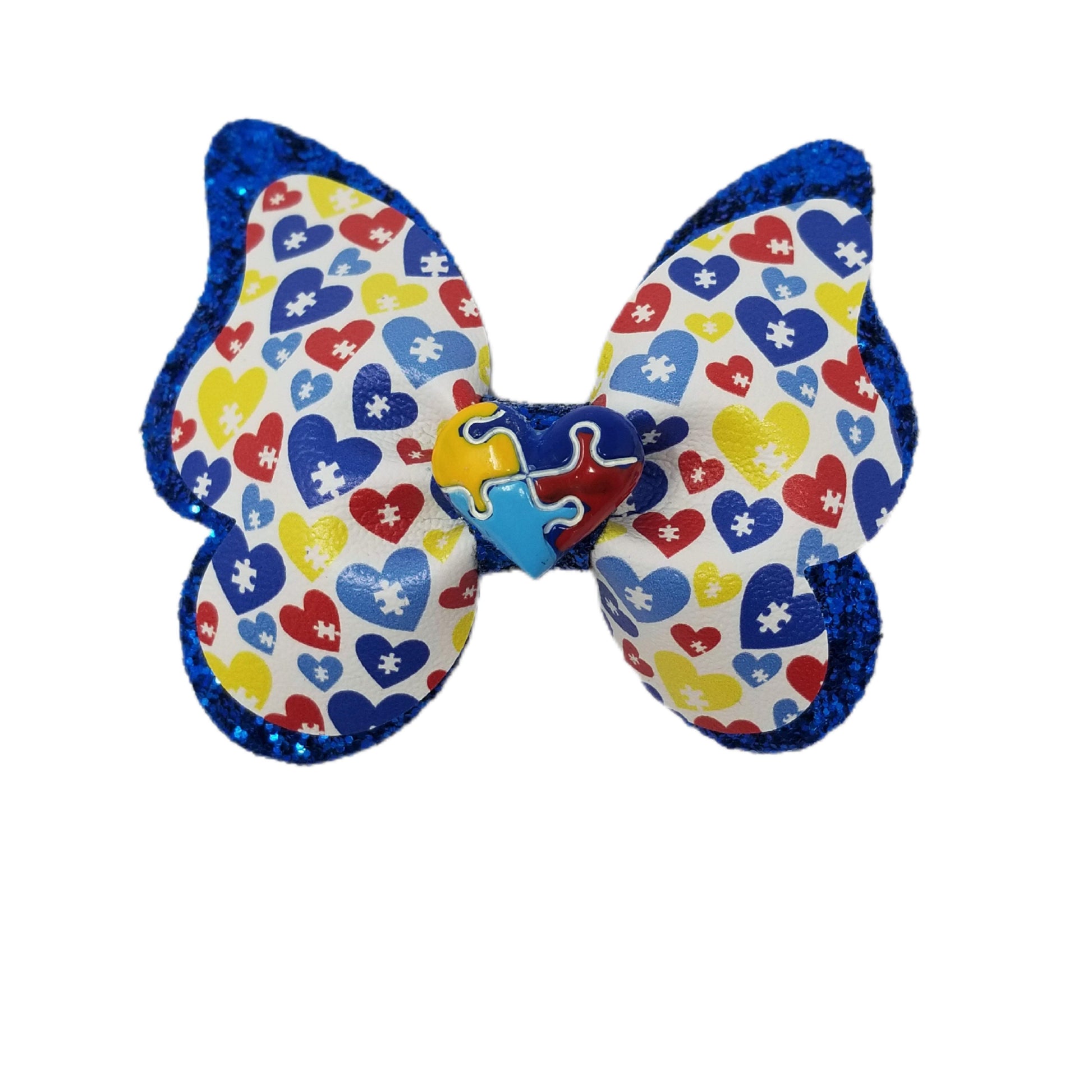 3.5 inch Heart Puzzle Double Butterfly Bow with Heart Puzzle Clay