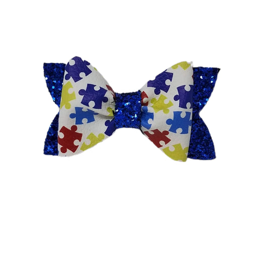 3 inch Colorful Puzzle Pieces Bowtie Pinch Bow