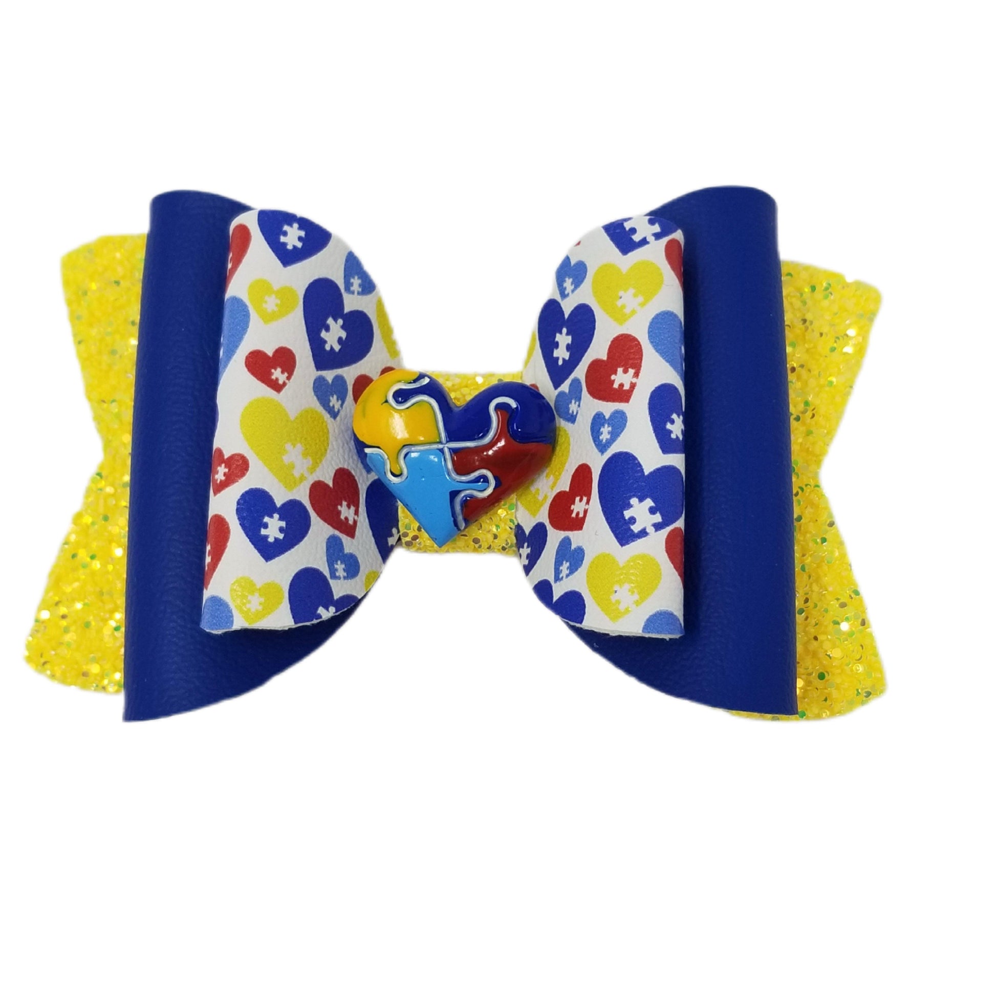 4.5 inch Heart Puzzle Double Chloe Bow with Heart Puzzle Clay