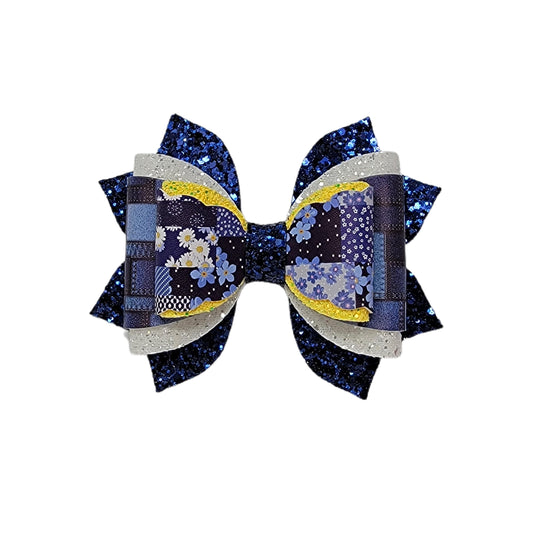 Daisy Patchwork Double Dressed-up Elegant Bow 5"