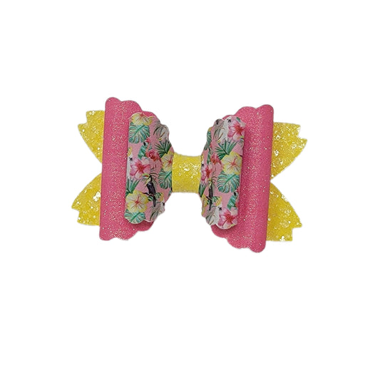 Tropical Floral Double Scalloped Daisy Bow 4"