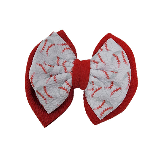 Baseball Double Stacked Fabric Bow 5"