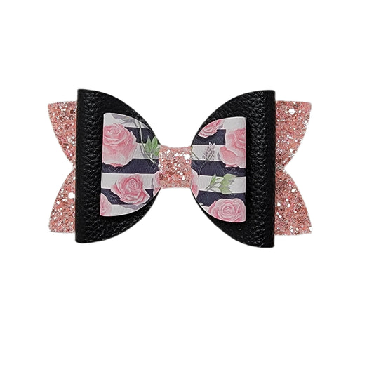 Floral Stripe Double Diva Bow 5"