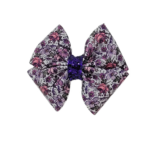 Purple Floral Fluffy Petal Pinch Bow 4"