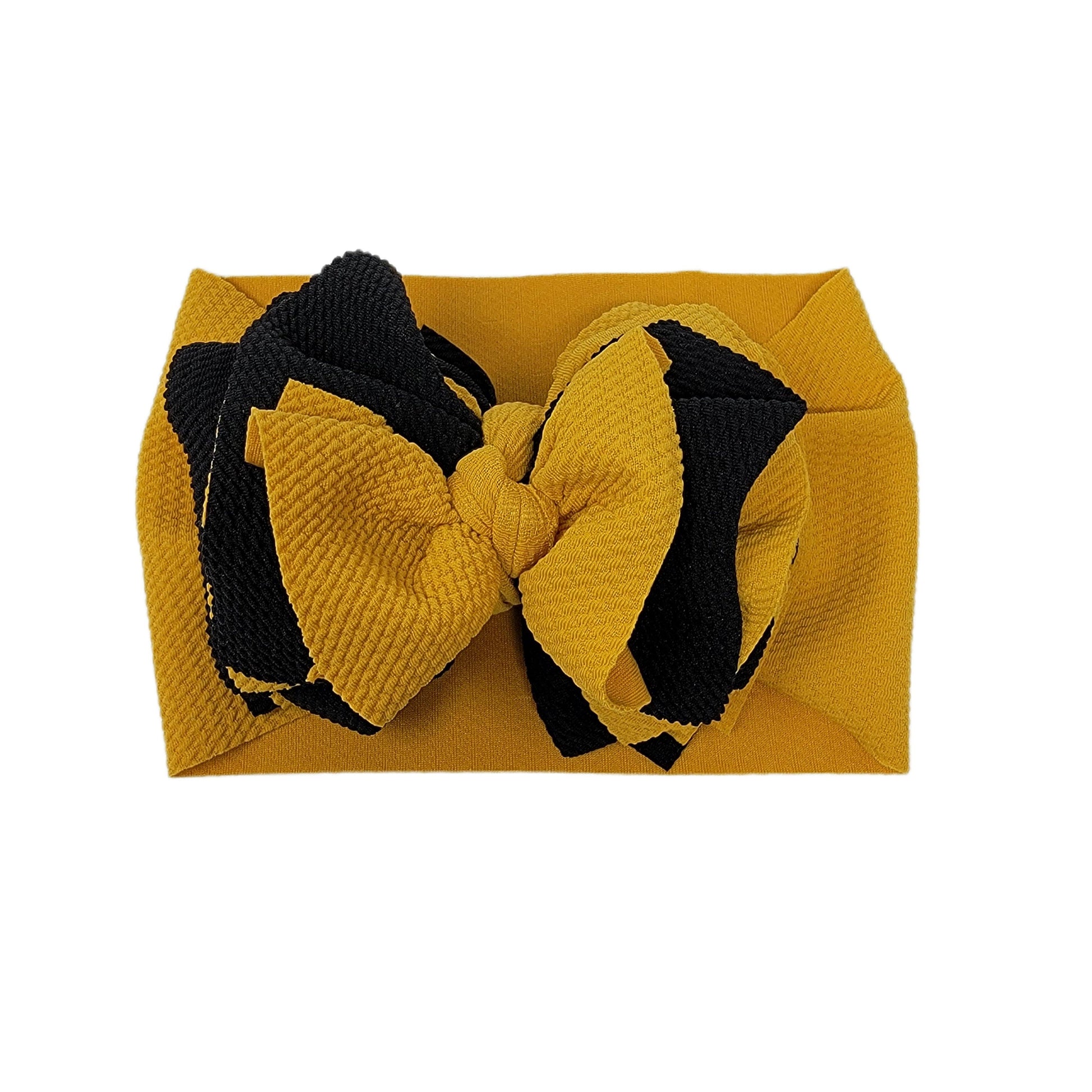 Mustard & Black Sassy Fabric Bow Headwrap 5"