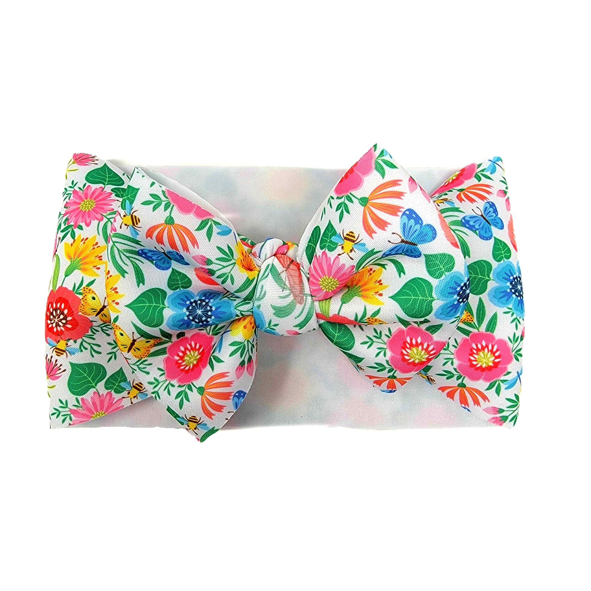 Flutter Floral Puffy Fabric Bow Headwrap 5"
