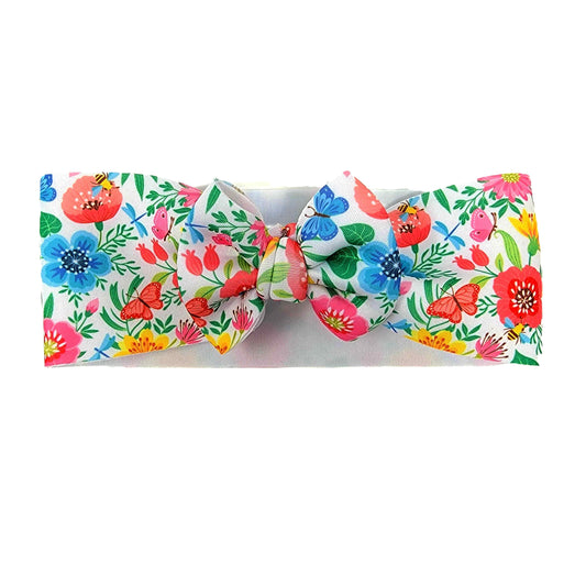 Flutter Floral Puffy Fabric Bow Headwrap 3"