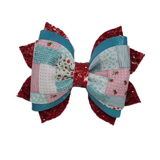 Patchwork Roses Dressed-up Phoebe Bow 4"