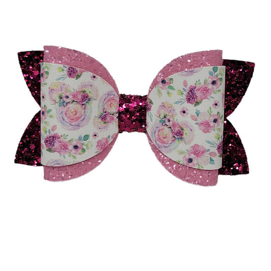 Pink Mouse Floral Dressed-up Diva Bow 5"