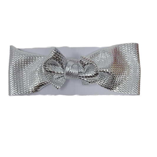 Silver Metallic Fabric Bow Headwrap 3"
