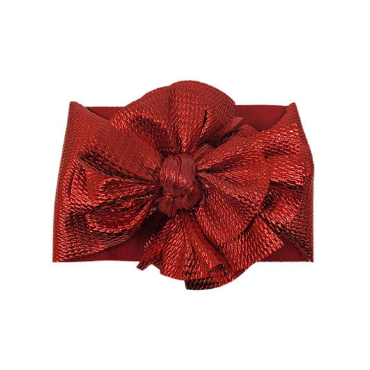 Red Metallic Sassy Fabric Bow Headwrap 5"