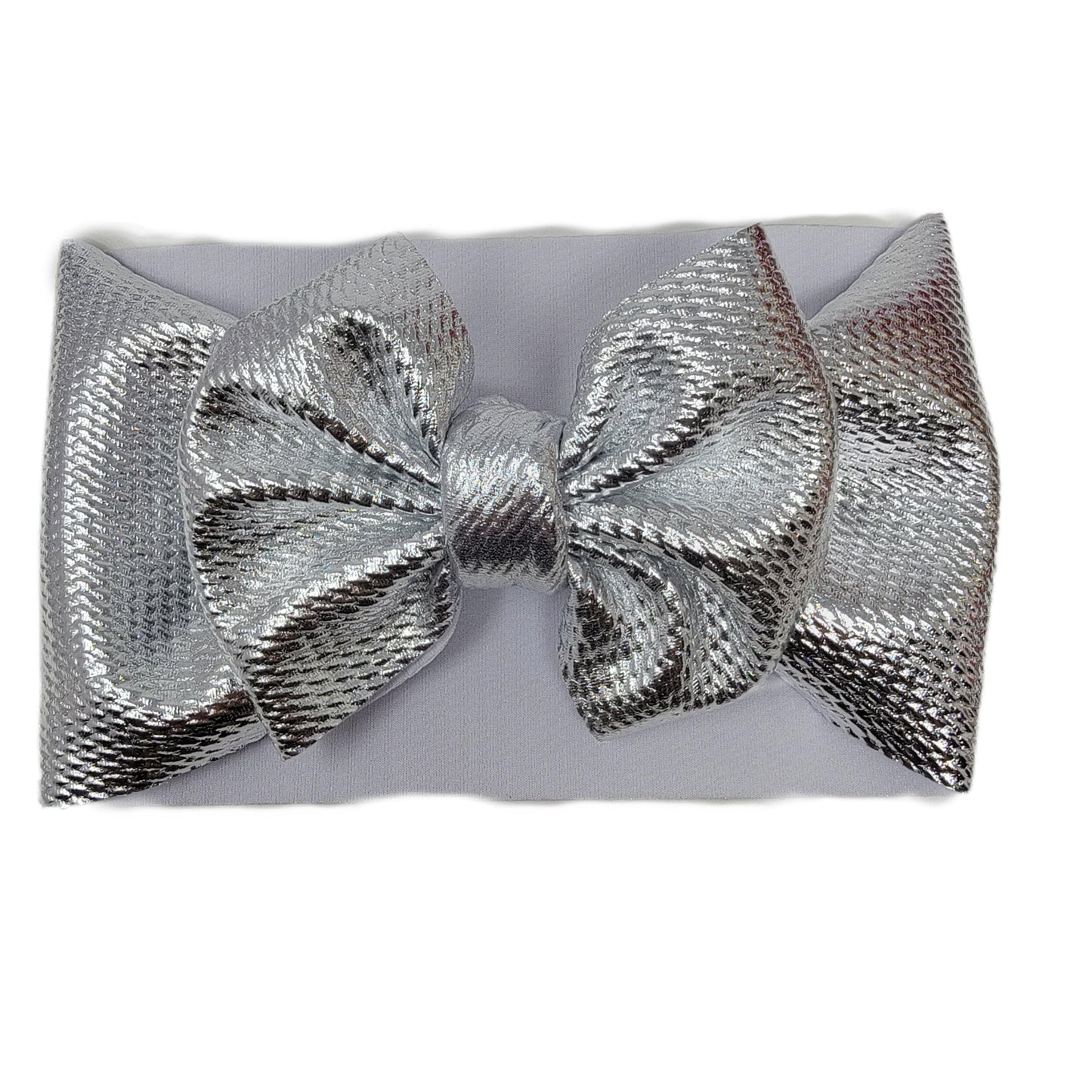 Silver Metallic Fabric Bow Headwrap 5"