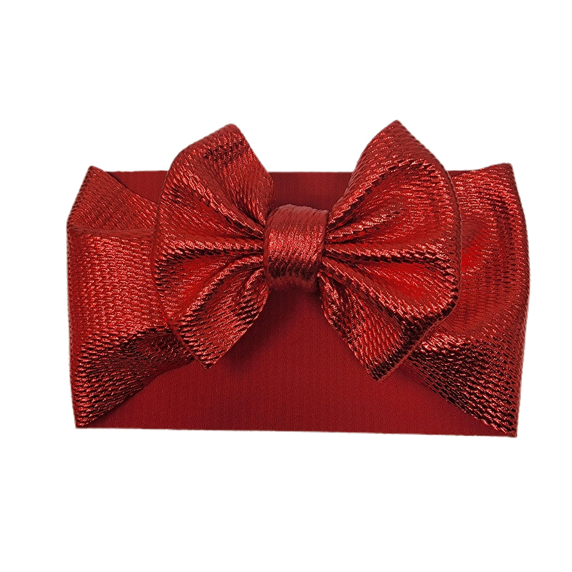 Red Metallic Fabric Bow Headwrap 5"