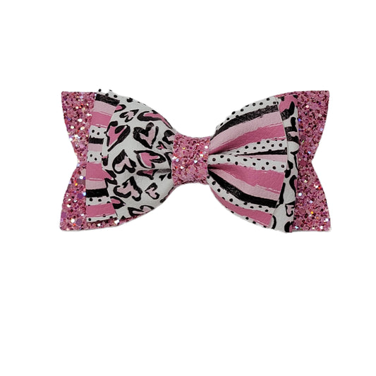 Pink Leopard Hearts Faire Bow 4"