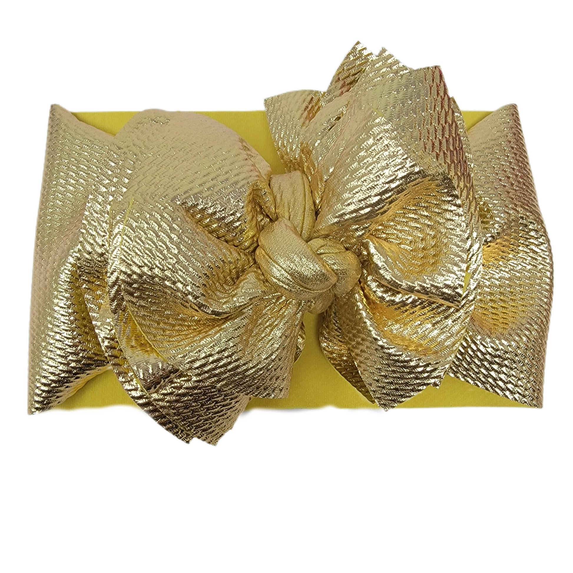Gold Metallic Sassy Bow Fabric Headwrap 5"