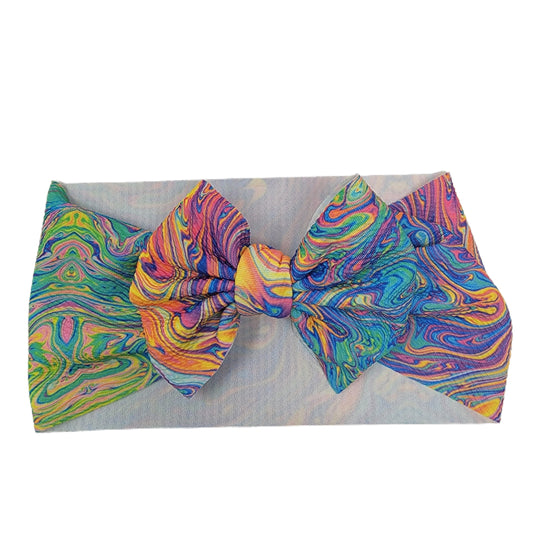 5 inch Oil Spill Fabric Bow Headwrap