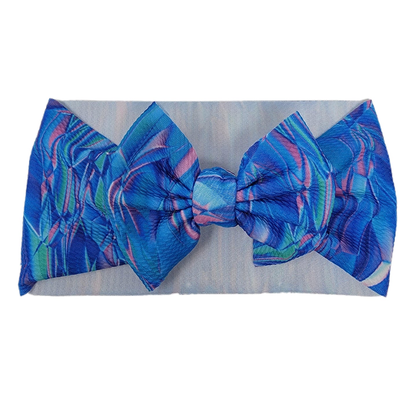 5 inch Blue Crystal Fabric Bow Headwrap