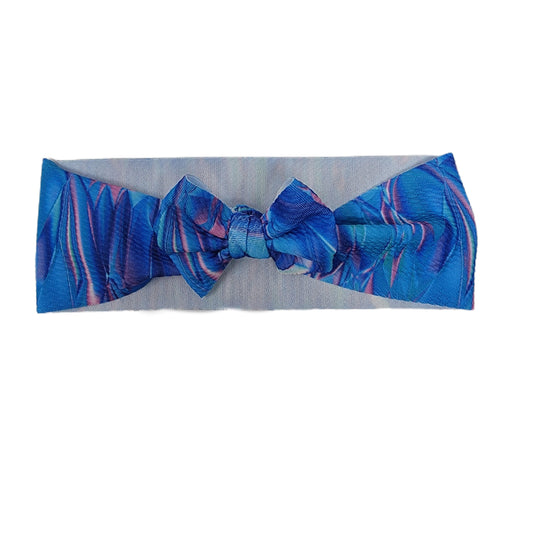 3 inch Blue Crystal Fabric Bow Headwrap