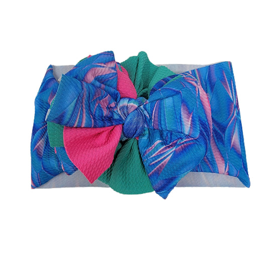 Blue Crystal Sassy Fabric Bow Headwrap 5"