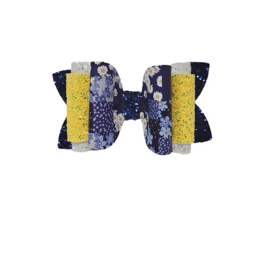 Patchwork Daisy Dressed-up Double Diva Bow 4"