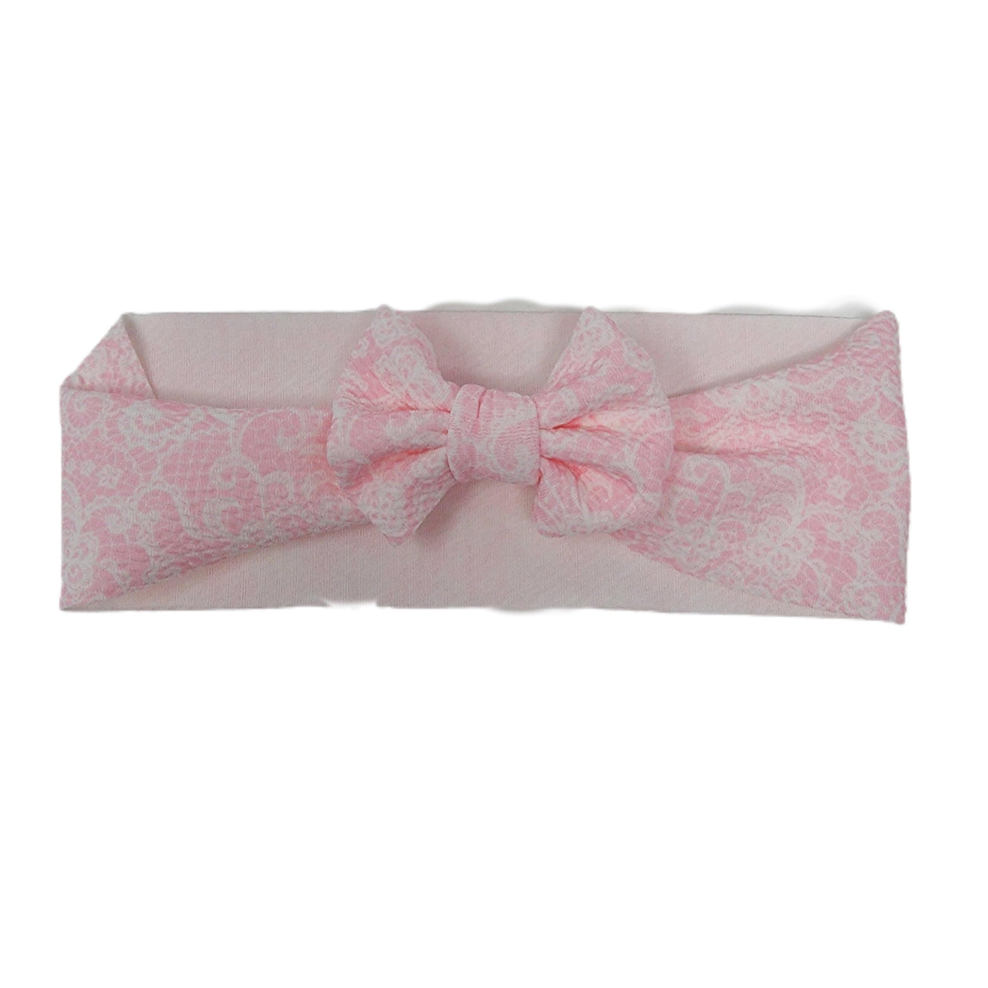 Pink Lace Fabric Bow Headwrap 3"