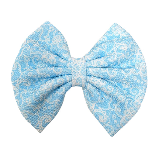 Blue Lace Fabric Bow 7"
