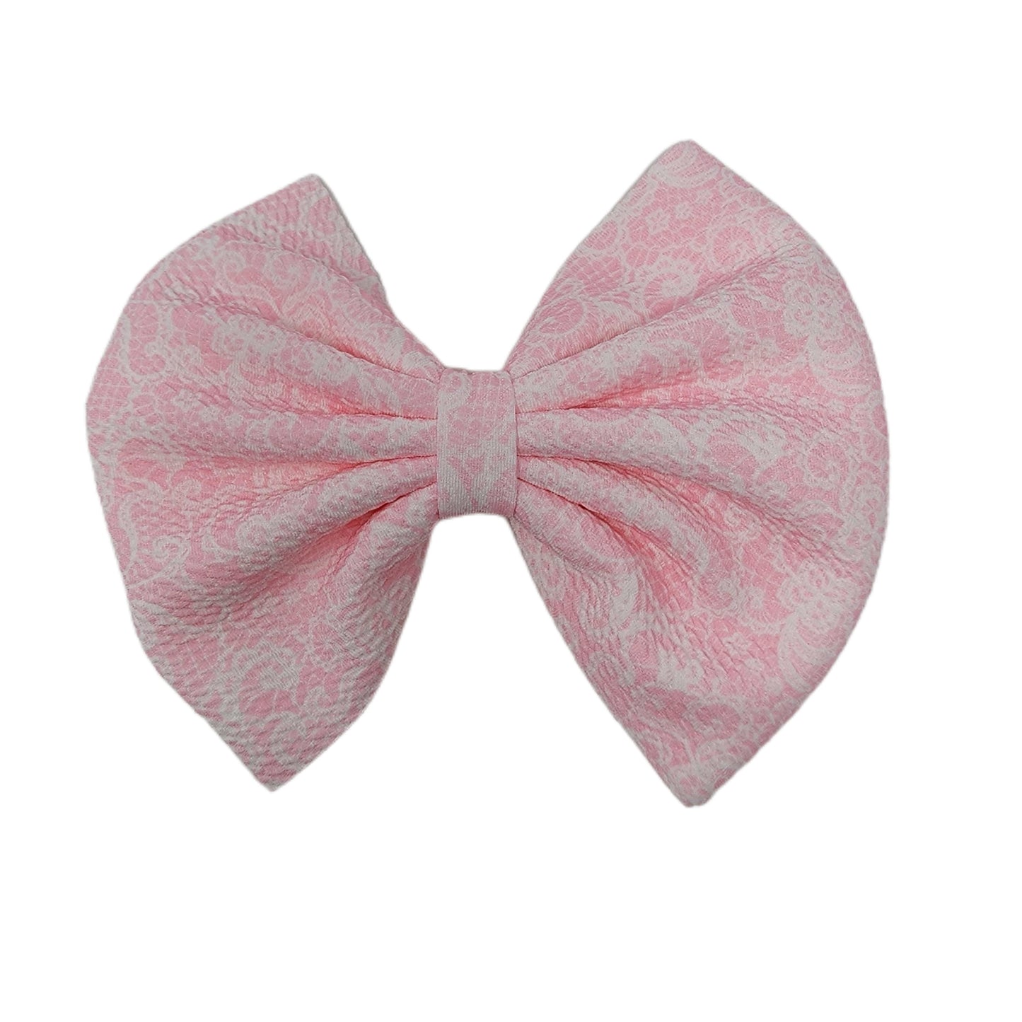 Pink Lace Fabric Bow 7"