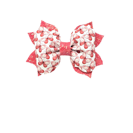 Coral Butterflies Poppy Bow 4"