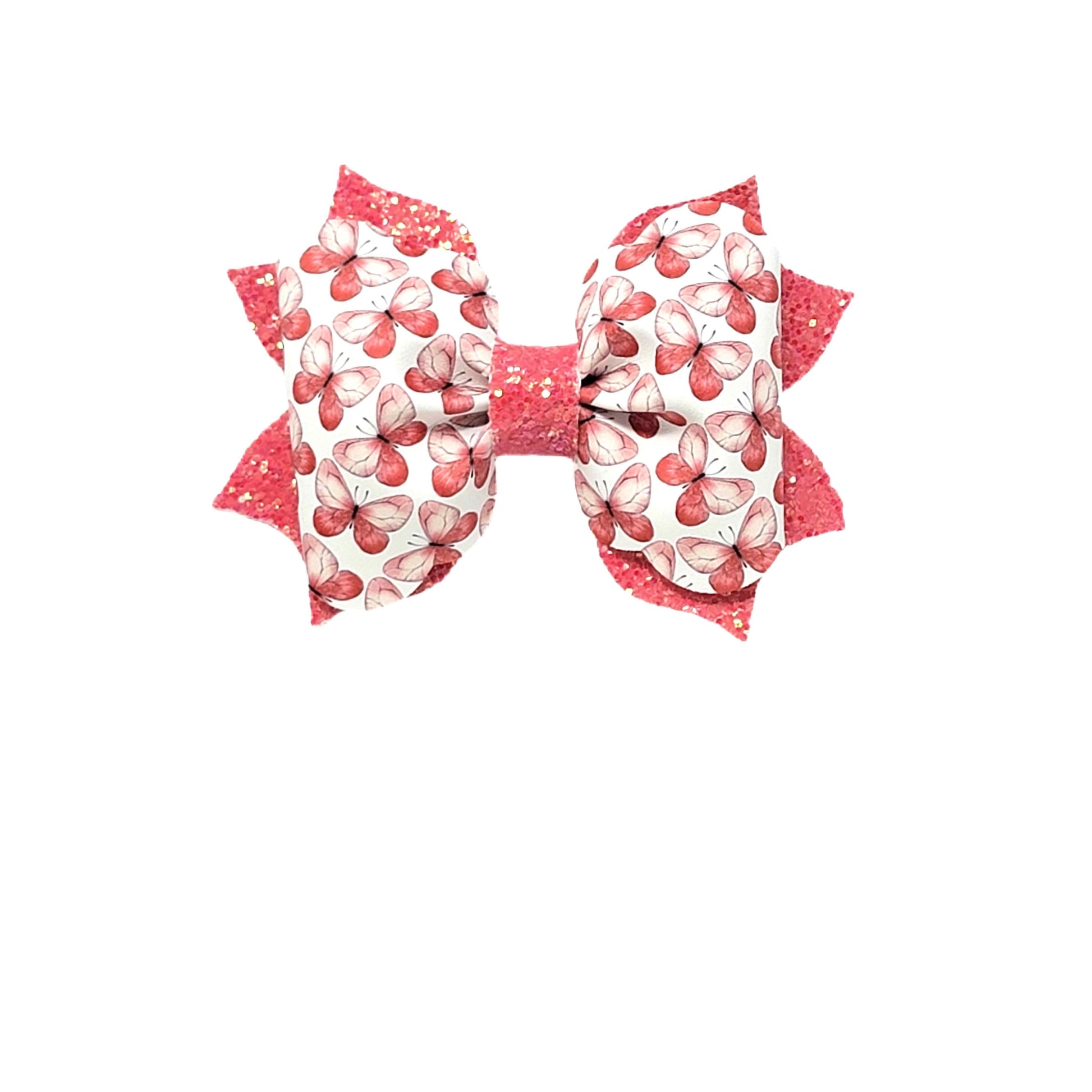Coral Butterflies Poppy Bow 4"