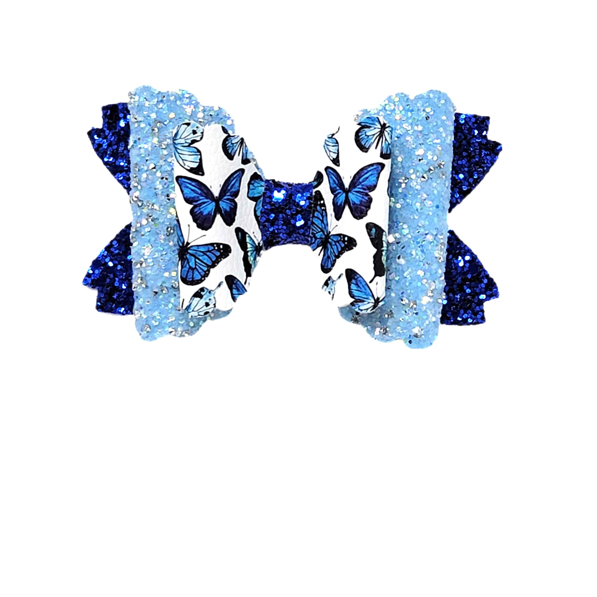 Blue Butterflies Double Scalloped Daisy Bow 4"