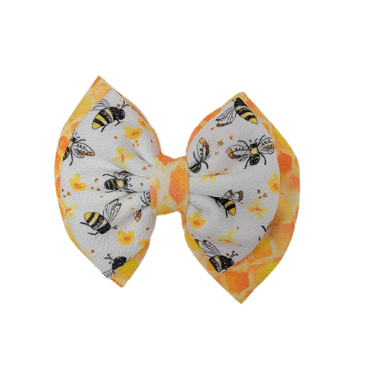 Double Stacked Bees & Honeycomb Fabric Bow 5"