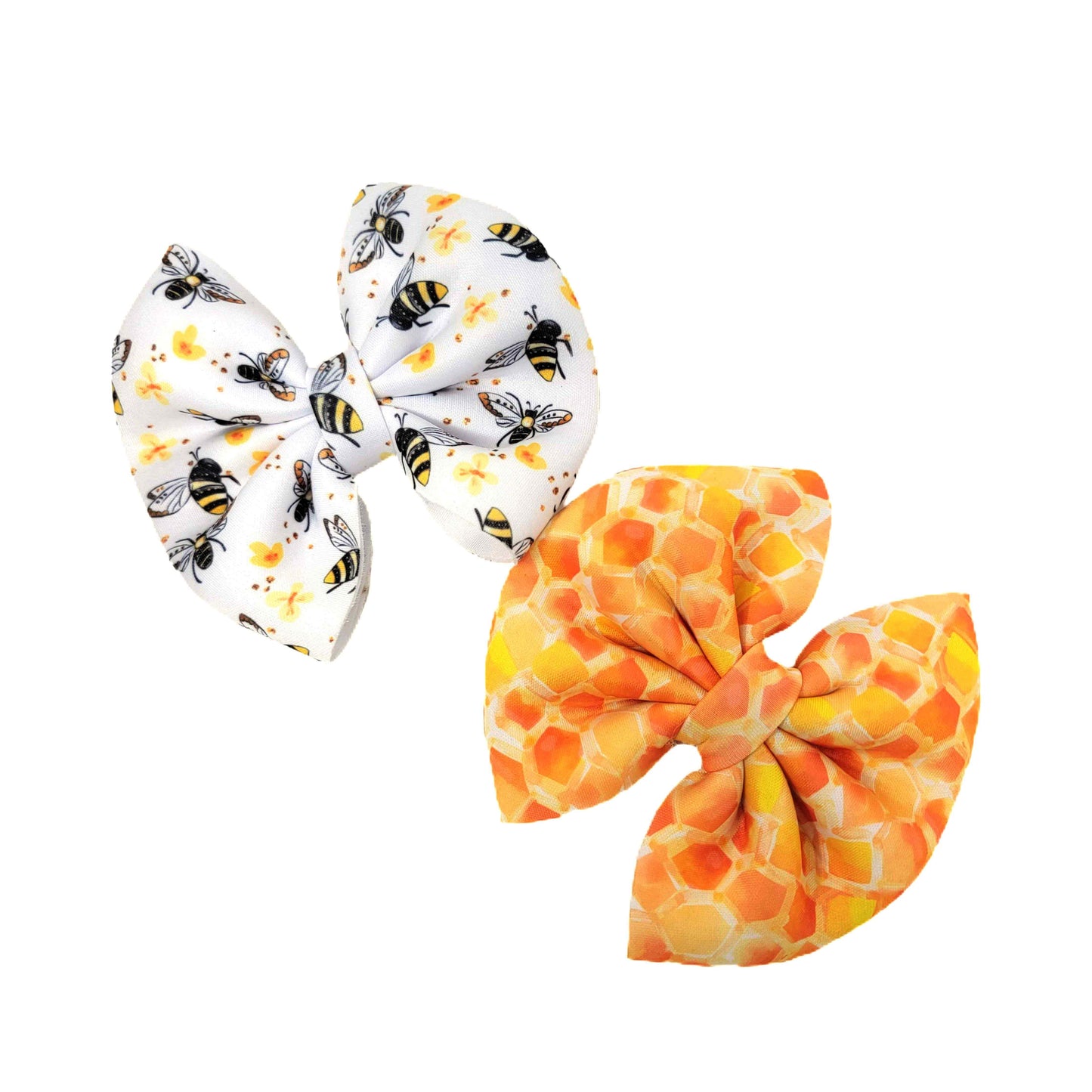 Bees & Honeycomb Puffy Fabric Bow 5" (pair)