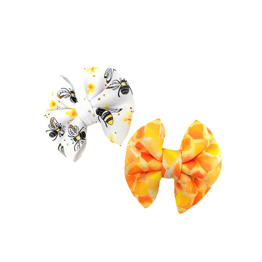 Bees & Honeycomb Puffy Fabric Bow 3" pair