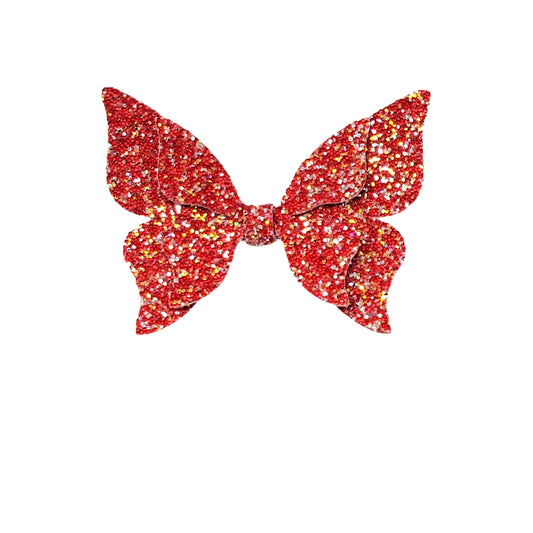 Red Beaded Glitter Flying Butterfly Bow 4"