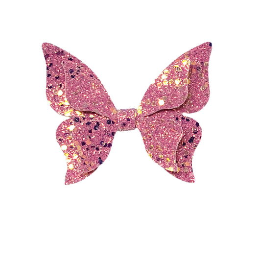 Pink Glitter Flying Butterfly Bow 4"