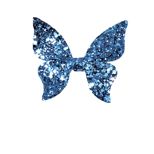 Blue Glitter Flying Butterfly Bow 4"