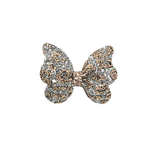 Rose Gold Leopard Glitter Butterfly Bow (pair) 2.75"