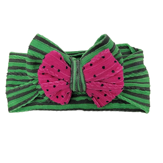 Watermelon Double Stacked Braid Knit Fabric Bow Headwrap 4"