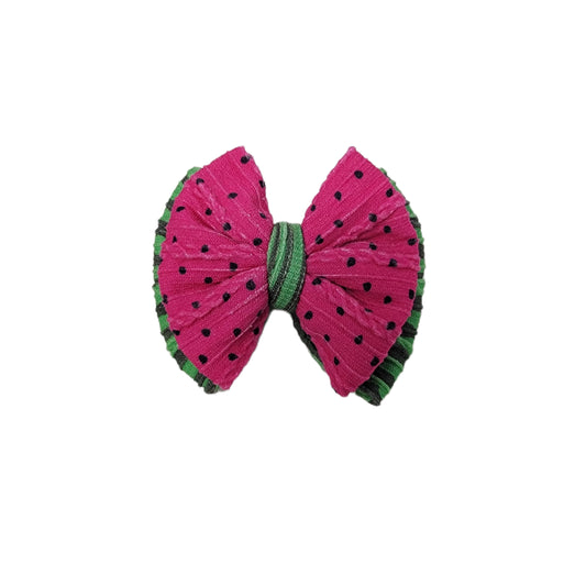 Watermelon Double Stacked Braid Knit Fabric Bow 4"