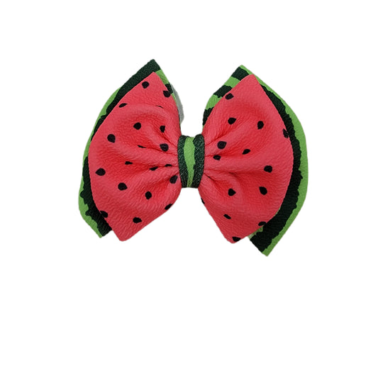 Watermelon Double Stacked Fabric Bow 3"