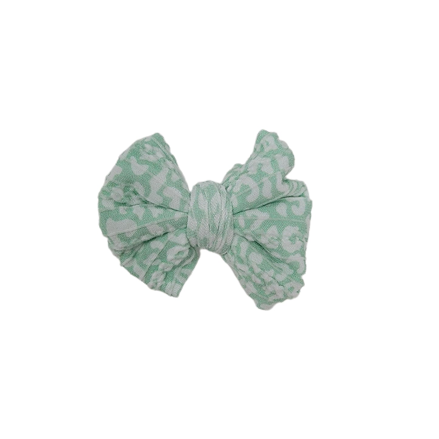 3" Mint Leopard Braid Knit Fabric Bow (pair)
